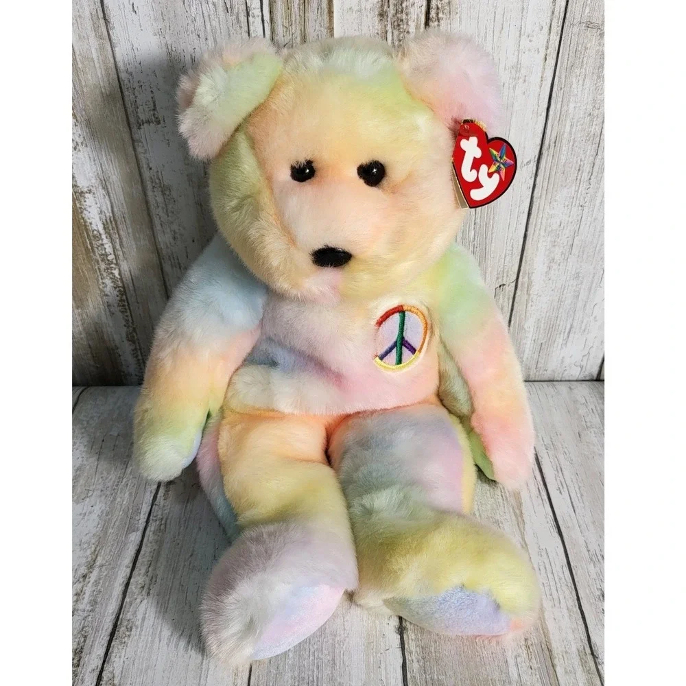 Ty Beanie Buddies Plush Bear Lot Peace Tie-Dye Halo Angel 1999 Holiday Teddy 3pc